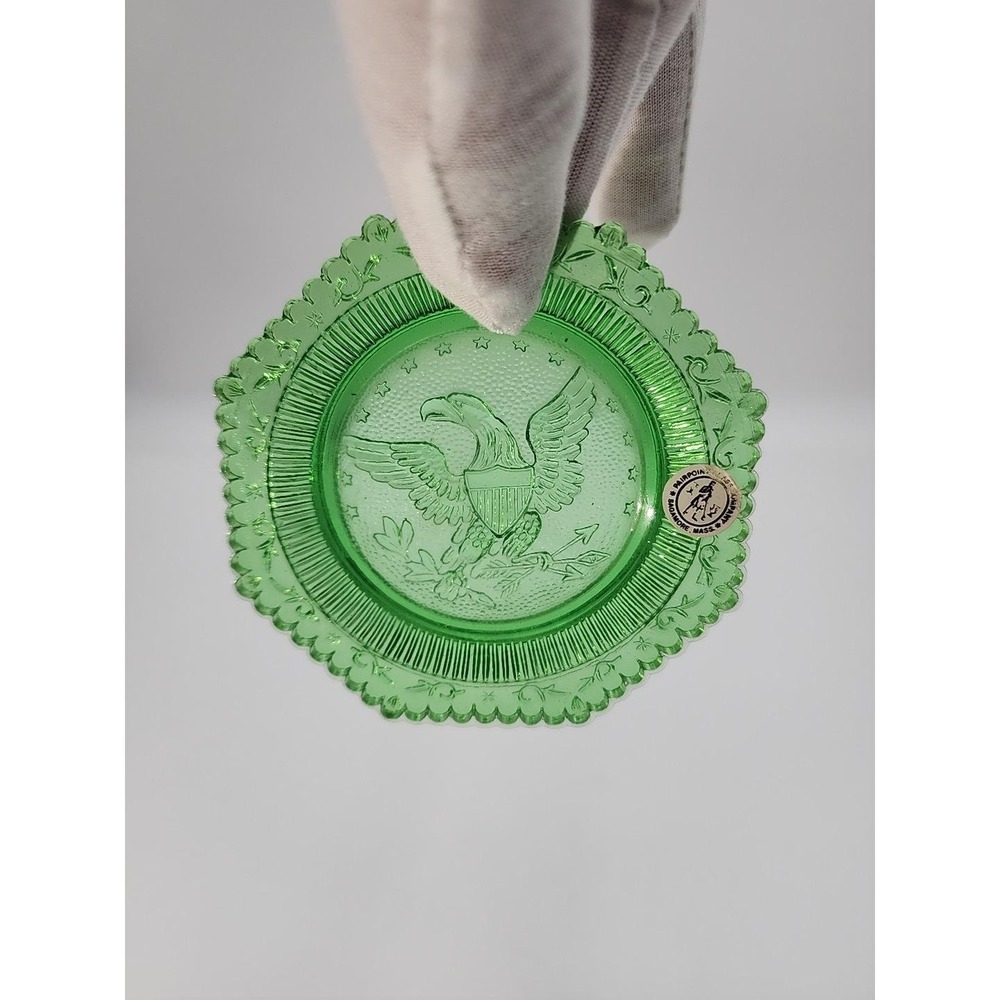 Vintage Green Glass Pairpoint Great Seal‎ of USA Eagle Cup Plate